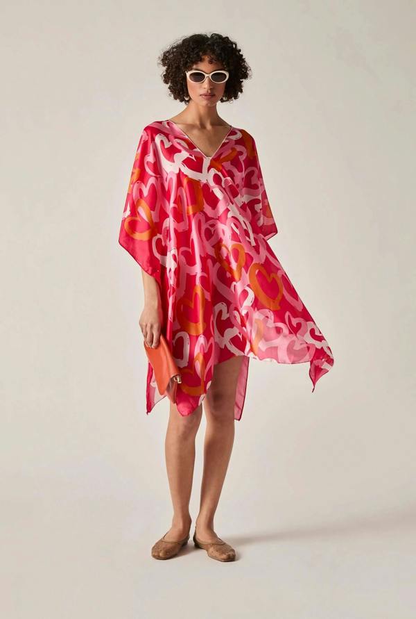 James Lakeland Red Heart Print Kaftan