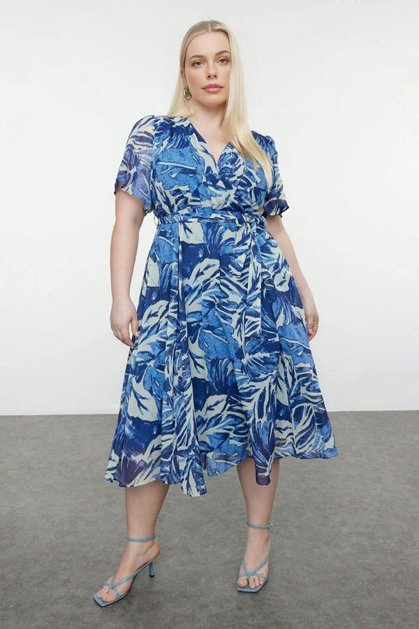 WOVCOR Patterned Chiffon Wrap Dress