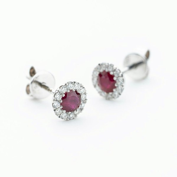 T. H. Baker 9ct White Gold Ruby & Diamond Cluster Stud Earrings NTE409RD-9WG