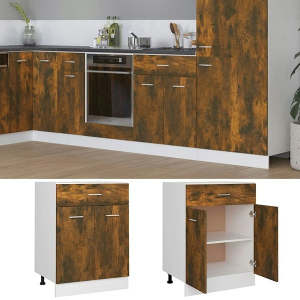 Berkfield Drawer Bottom Cabinet Smoked Oak 60x46x81.5 cm Engineered Wood