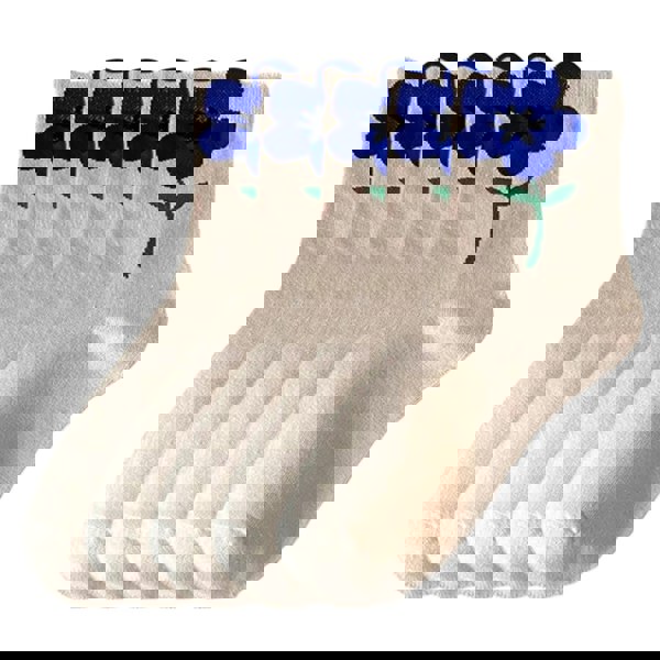 Anyfootwear 5 Pairs One Size 5-8 White Blue Style Cartoon Flower With Candy Color Kawaii Mid Tube Breathable Casual Short Socks For Women