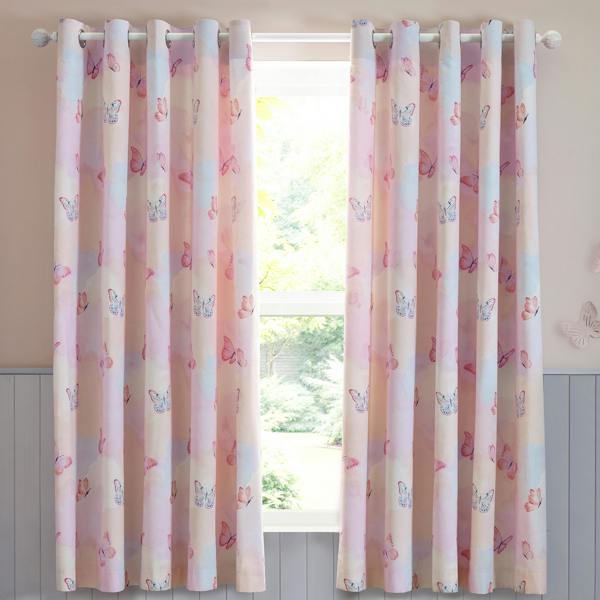 Catherine Lansfield Ombre Butterflies Fully Reversible Eyelet Curtains Pink