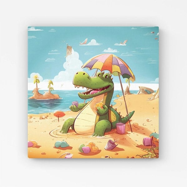 Warren Reed A Crocodile On A Beach Holiday Canvas