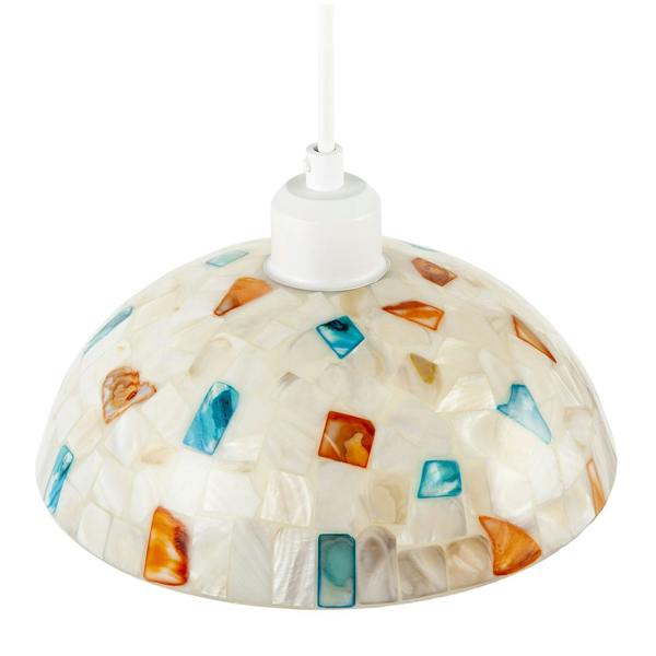 Mother of Pearl Mosaic Dome Pendant Lighting Shade with Coloured Tiles Image 3