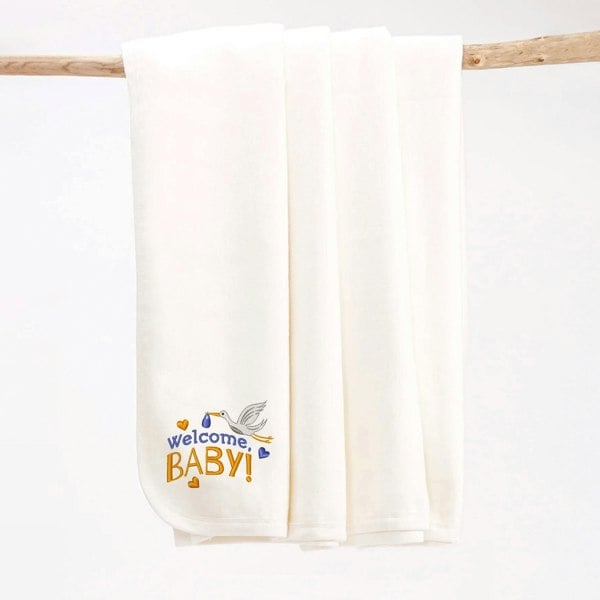Stork embroidered blanket made of organic Egyptian cotton