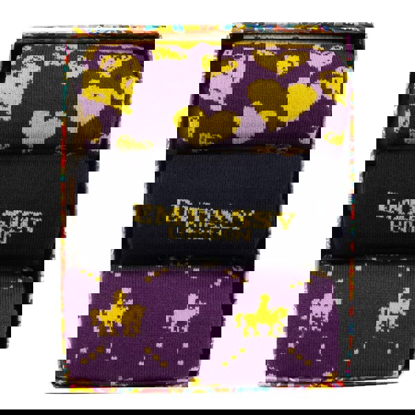 Embassy London Socktopus - Purple Mix - Women's 3 pack cotton crew socks size UK 3 to 7 in purple