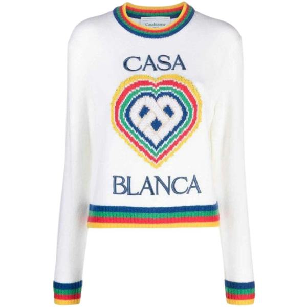 Casablanca Heart Casa Brand Jumper White Knitwear