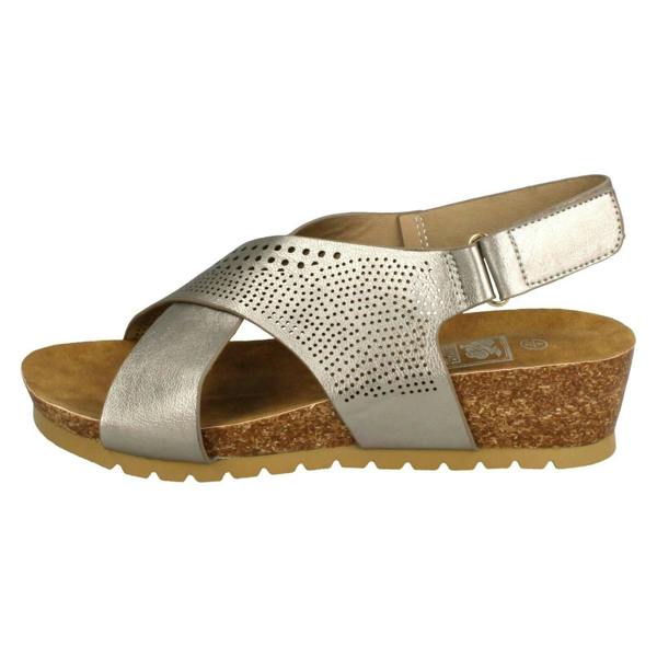 Down to Earth Ladies Down To Earth Mid Wedge X Strap Sandals