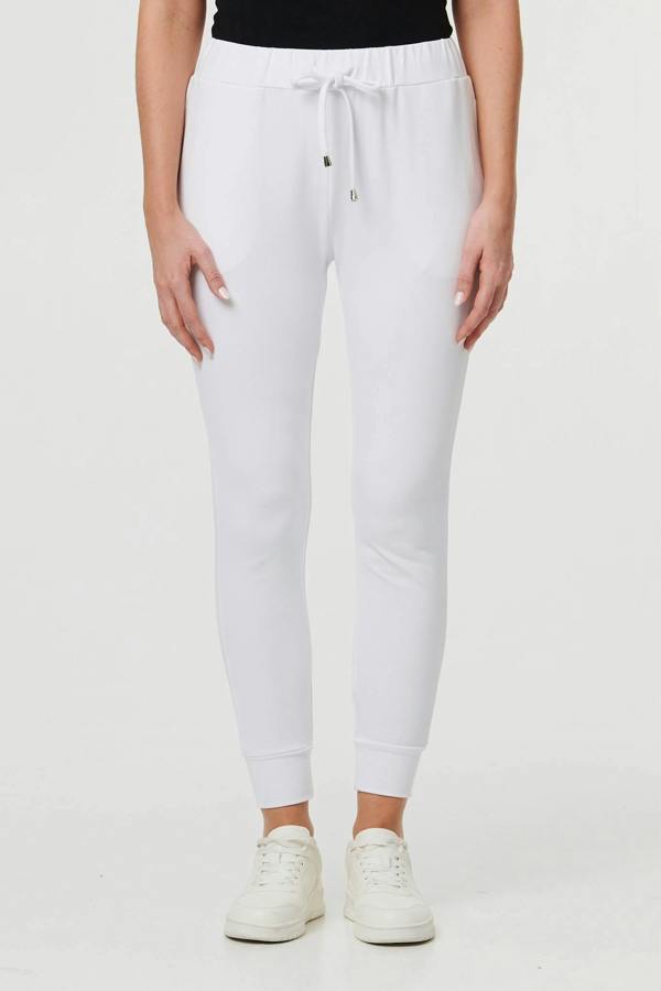 White | Adjustable Drawstring Waist Slim Joggers

