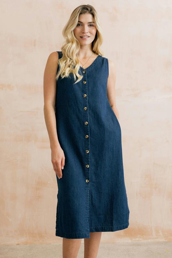 Lily & Me Erica Button Through Denim Midi Dress