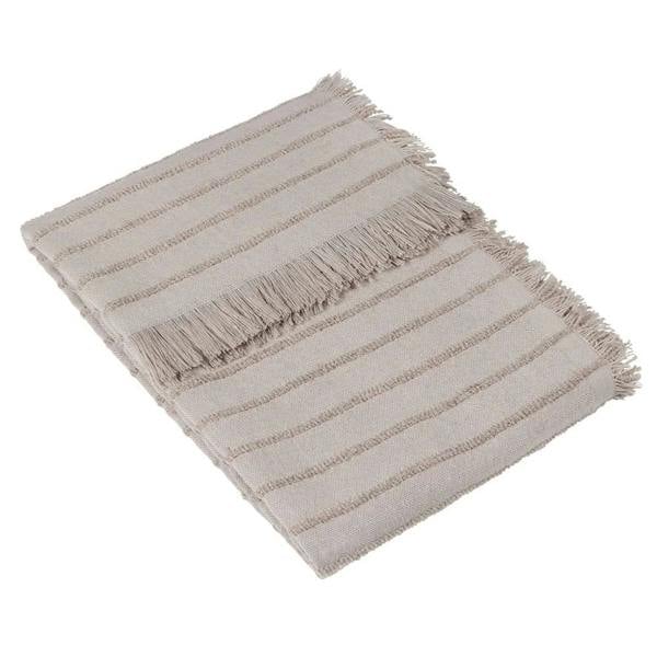 Furn Hazie Woven Linear Fringe Throw - Greige - 