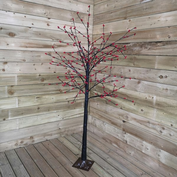 Samuel Alexander 180cm 6ft Christmas Lit Black Twig Tree Red Berry 600 Warm White LED