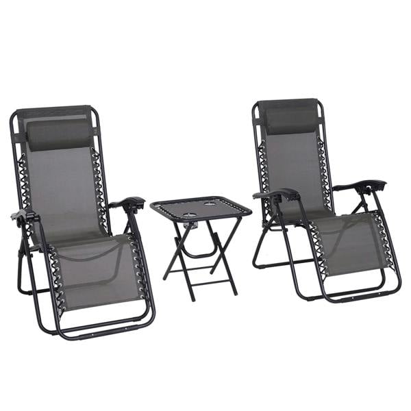 Dark grey zero-gravity folding lounge chair set with folding side table