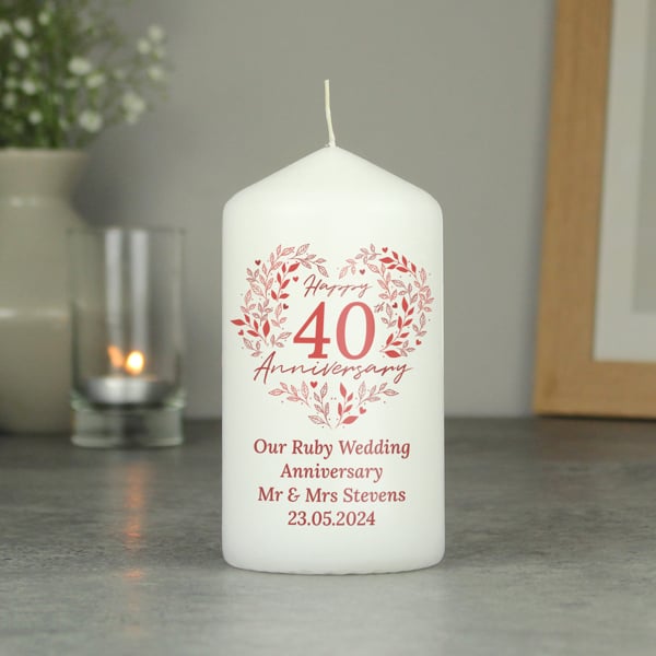 Personalised Memento Company Personalised 40th Ruby Wedding Anniversary Pillar Candle