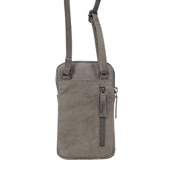 Real Hide Bags 'BROOKE' Grey Distressed Real Leather Mobile Phone Crossbody Bag