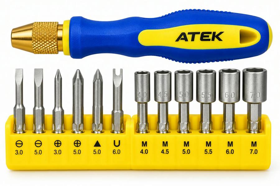 ATEK 13 Piece Multi-Bit Screwdriver & Socket Set 4-7mm DIY Repair Tool Kit