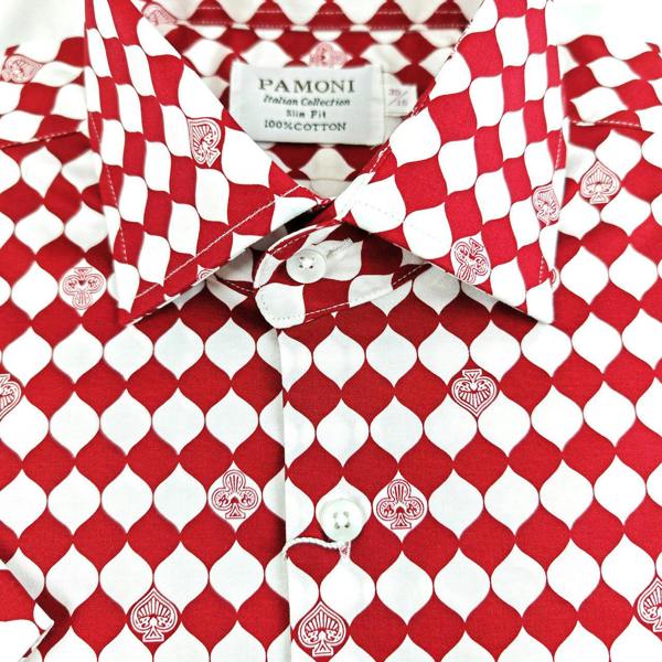 Red Diamond Poker Print Short Sleeves Shirt