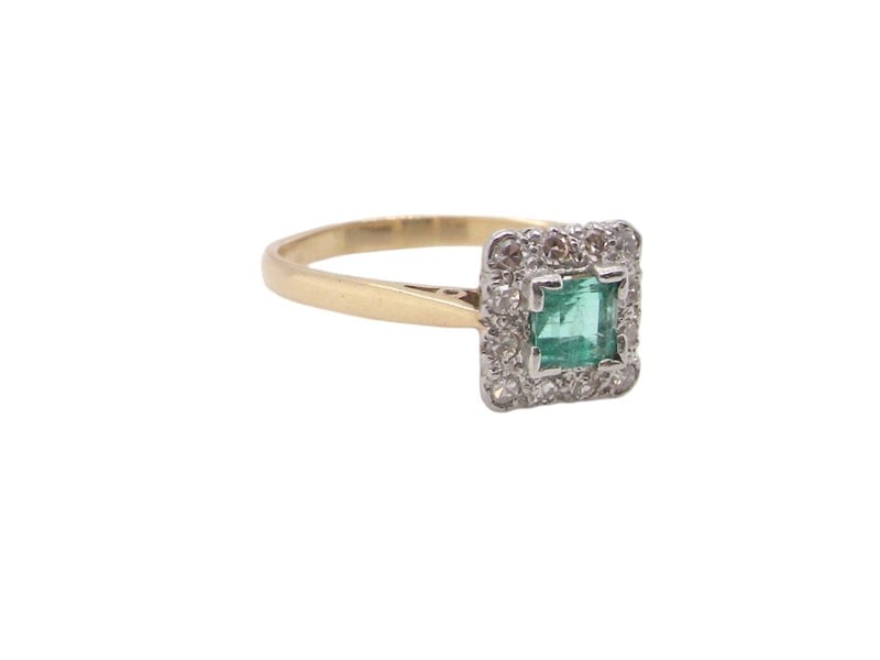 Vintage Tom A vintage square Emerald and diamond cluster ring