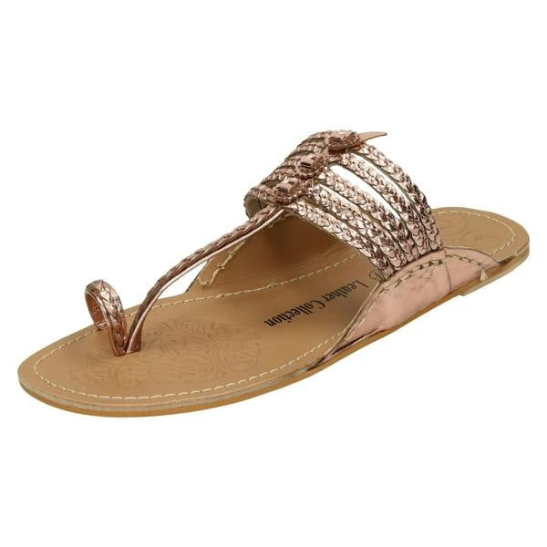 Leather Collection Ladies Leather Collection Flat Toeloop Braided Sandals F00077