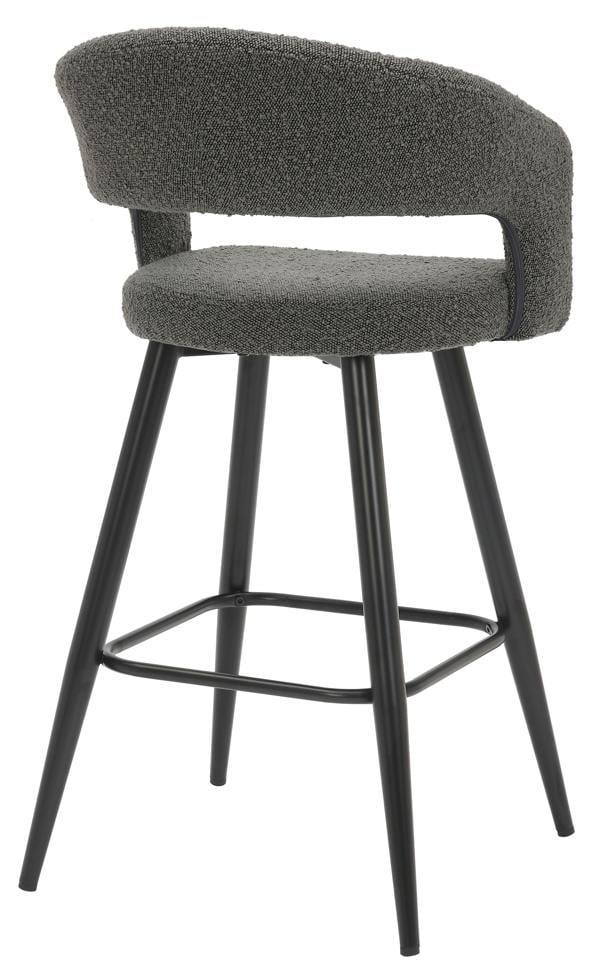 Lamboro Amalfi Boucle Kitchen Bar Stools, Single, Fixed Height Metal Legs With Footrest, Breakfast Bar Stool - Grey