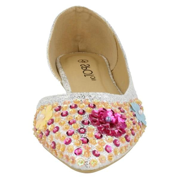 Spot On Ladies Spot On Sequin Ballerinas With Flower Detail F80374