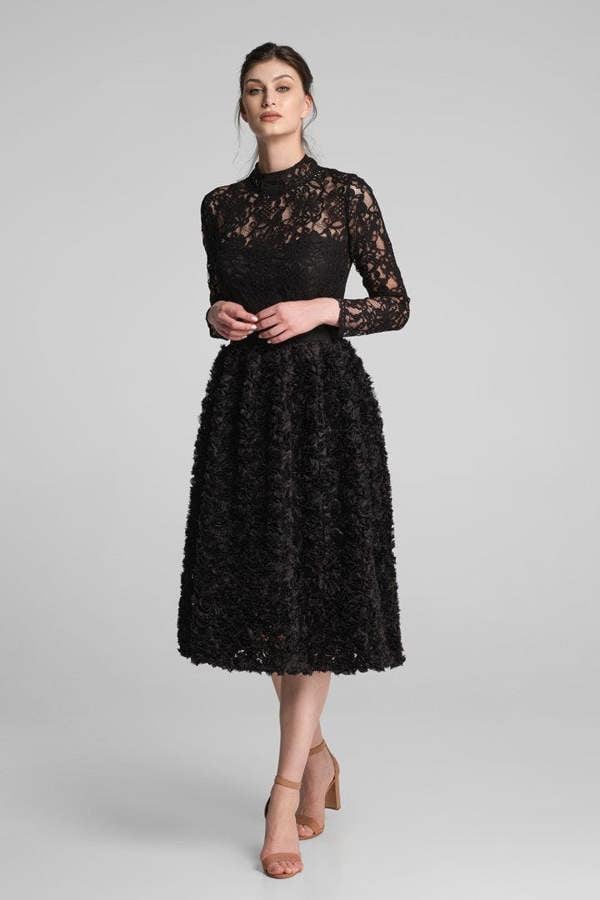 Rumour London Grazia midi dress with lace bodice and ruffled-tulle skirt