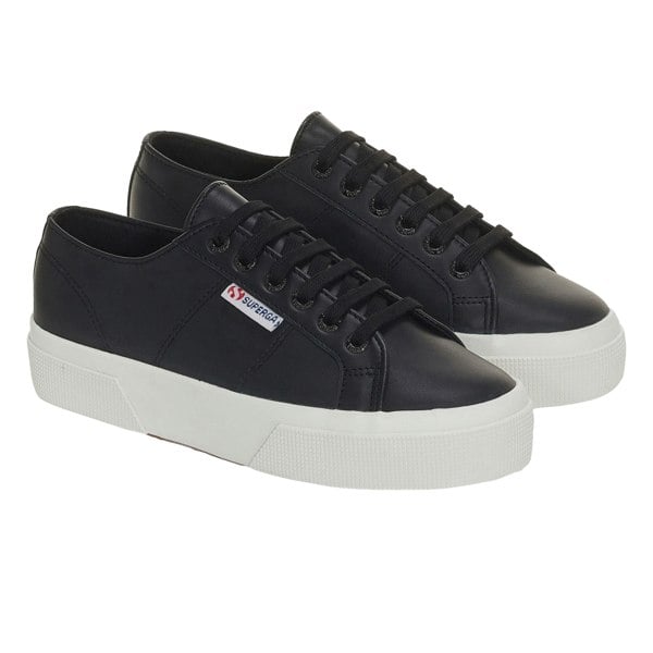 Superga Womens/Ladies 2740 Nappa Leather Platform Trainers - Black/Avorio