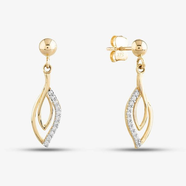 T. H. Baker 9ct Yellow Gold Cubic Zirconia Pear Shaped Dropper Earrings H17-5070-Y