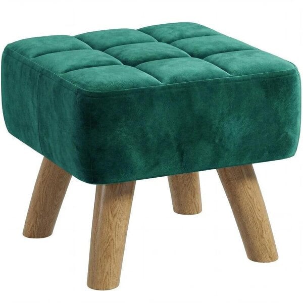 Velvet Square Padded Footstool - Dark Green