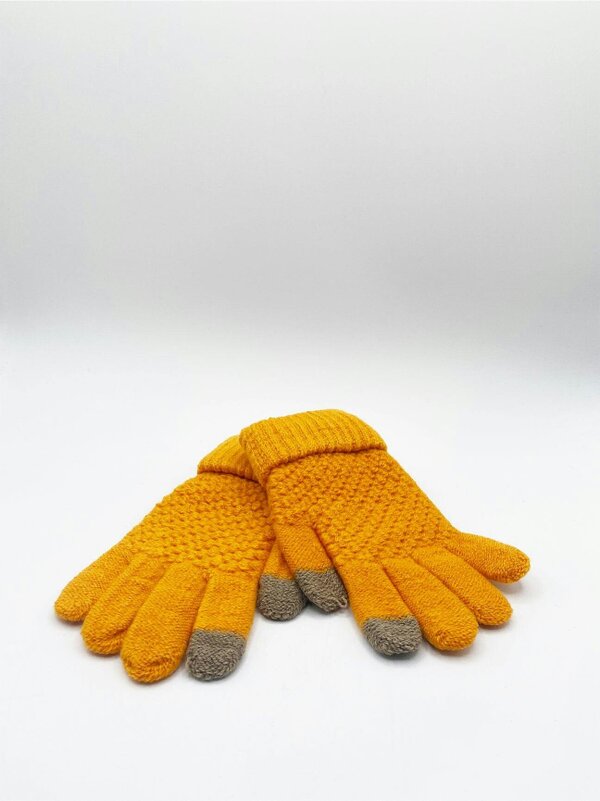 SVNX Tartan Blanket Scarf & Textured Knitted Gloves Set in Orange