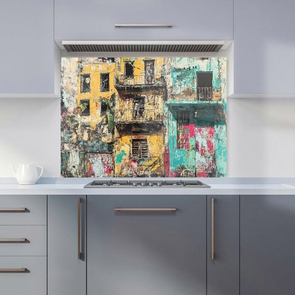 Warren Reed Mexican Colourful Buildings Glass Kitchen Splashback - 00010