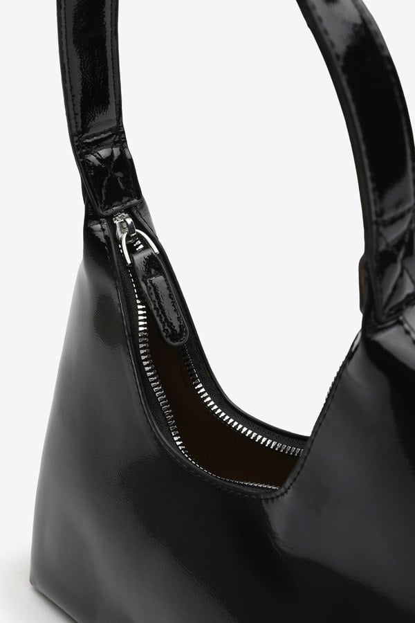 Where's That From Ecru Sleek Minimalist Hobo bag in Black Patent Faux Leather