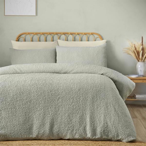 Crinkle Seersucker Green Duvet Cover Set