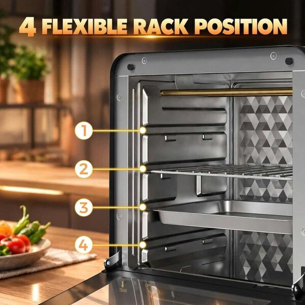 Mini Oven, 15 L Electric Oven and Grill w/ 60-230℃ Adjustable Temperature, 60 Minute Timer, Includes Baking Tray, Black
