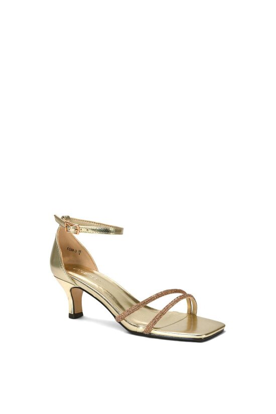 XY LONDON Diamante Kitten Heel Ankle Strap Sandals