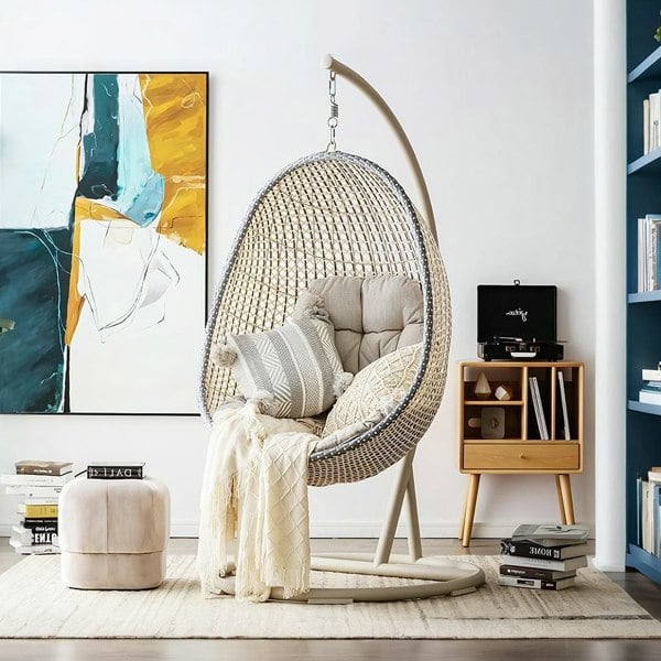 Sutton Garden Rattan Hanging Egg Chair with Stand, Indoor/ Outdoor Furniture-Weilai Concept-Weilai Concept