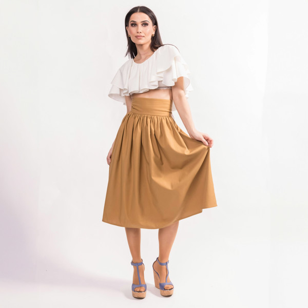 BALOU High Waisted Panel Skirt - Brown