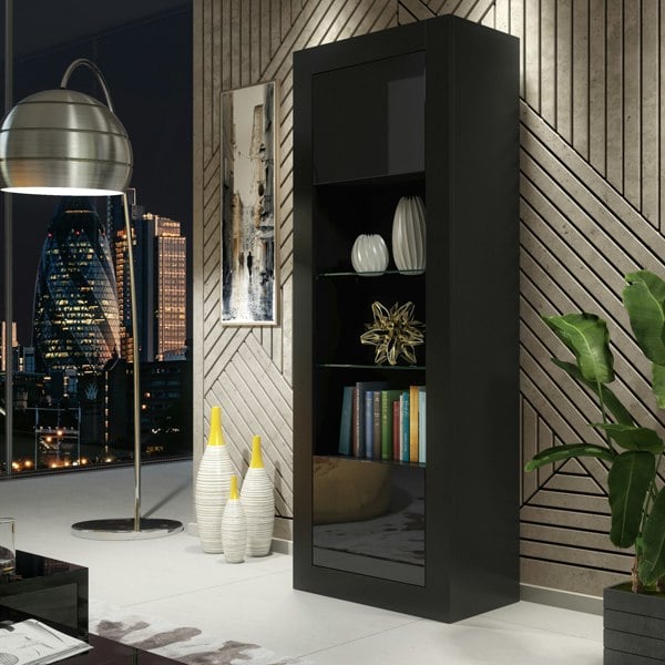 Mex Furniture Modern Display Cabinet 170cm – Black Body & Black Gloss Doors