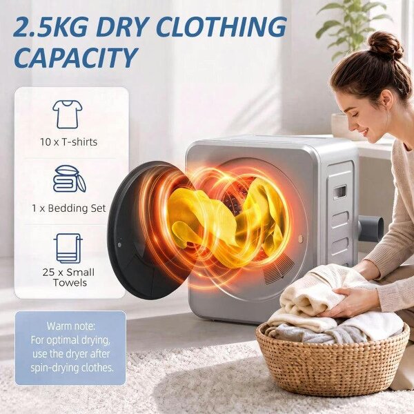 Vented Tumble Dryer, 4 kg Front Tumble Dryer with Stainless Steel Tub, 800W Compact Freestanding, Silver