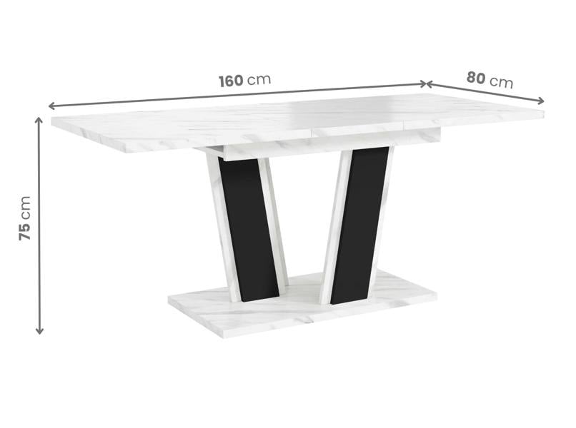 PHD Furniture MUSS Extendable Dining Table 120–160cm – Bianco Marble Effect & Black