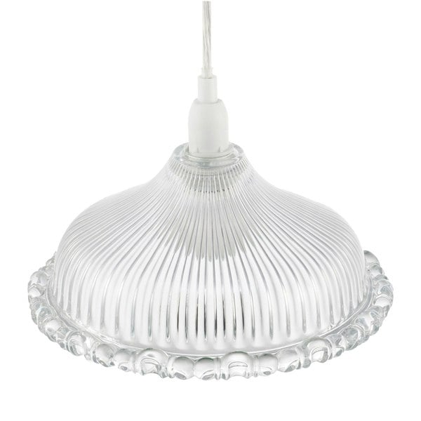 Modern Clear Line Ribbed Glass Pendant Light Shade with Moulded Edge Image 3