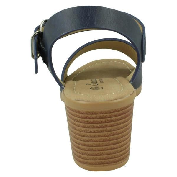 Savannah Ladies Savannah Mid Stack Heel Mule Sandal with Buckle Ankle Strap F12079