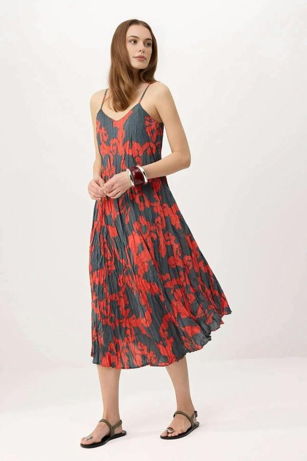 WOVCOR Strappy Floral Print Midi Dress
