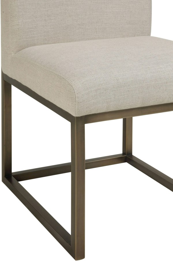 Furniture Edit Haute Beige Linen Dining Chair in Brass