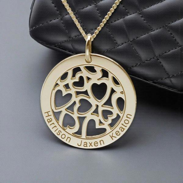 Christopher James of London 9ct Yellow Gold Hearts in Personalised Disc Pendant with Optional Necklace Chain