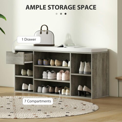 Wyld Haus Neba Wooden Grey Shoe Storage Bench With Cushioned Seat