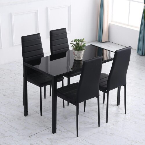 Wyld Haus Tasefi 120cm Metal Black Rectangular Glass Dining Table 4 Seater Kitchen Table