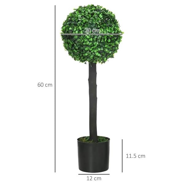 Artificial boxwood ball tree with green round canopy and dark pot, 60 cm height