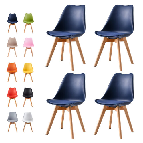 Set of 4 Dining Chairs with Solid Wooden Legs and Seat Cushion Pads Eva