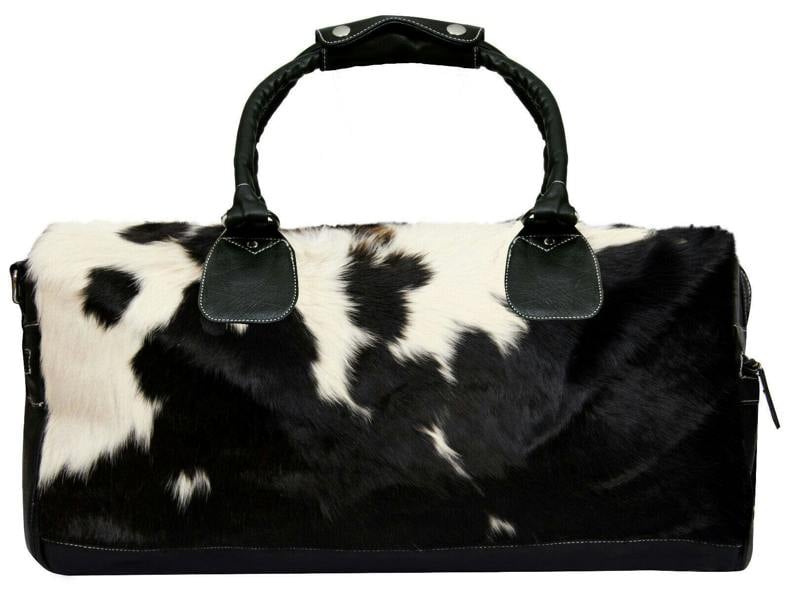 Infinity Leather Deluxe Leather Holdall  Bag Genuine Cowhide & Cow Fur Weekend Duffel Travel